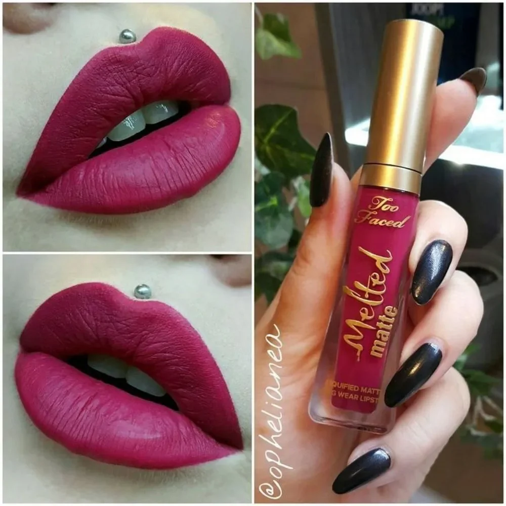 Too Faced Matte Plumpinh Liquid Lipstick in Bend and Snap- Cool Berry Tone